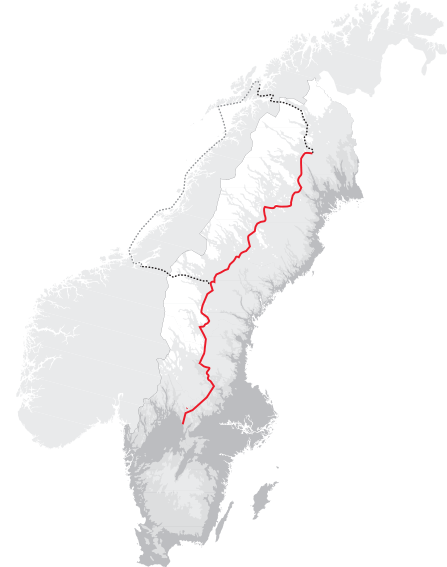 Inlandsbanans sträckning genom Sverige